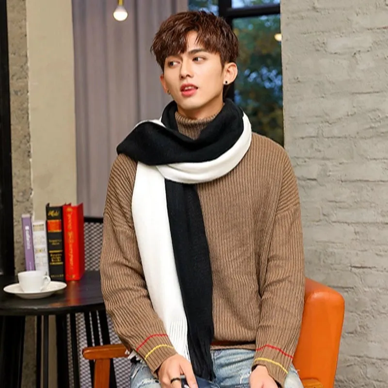 Men's Scarf Autumn And Winter Korean Style Warm Birthday Gift Student Knitted Wool Thickened Women's Online Celebrity Scarf Cover