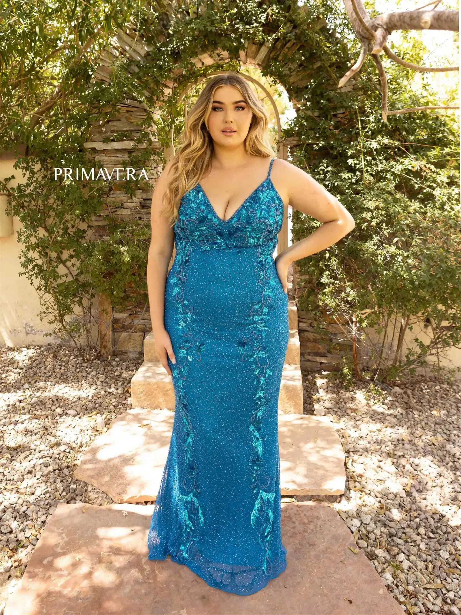 Mozza | Sequin Embellished Evening Gown | Curvy By Primavera 14005