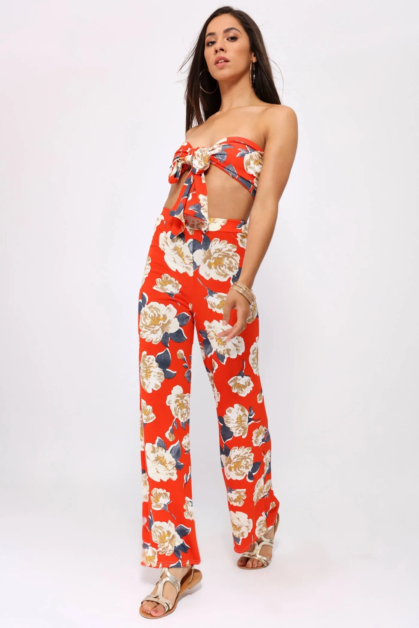 Multi Floral High Waisted Palazzo Trousers