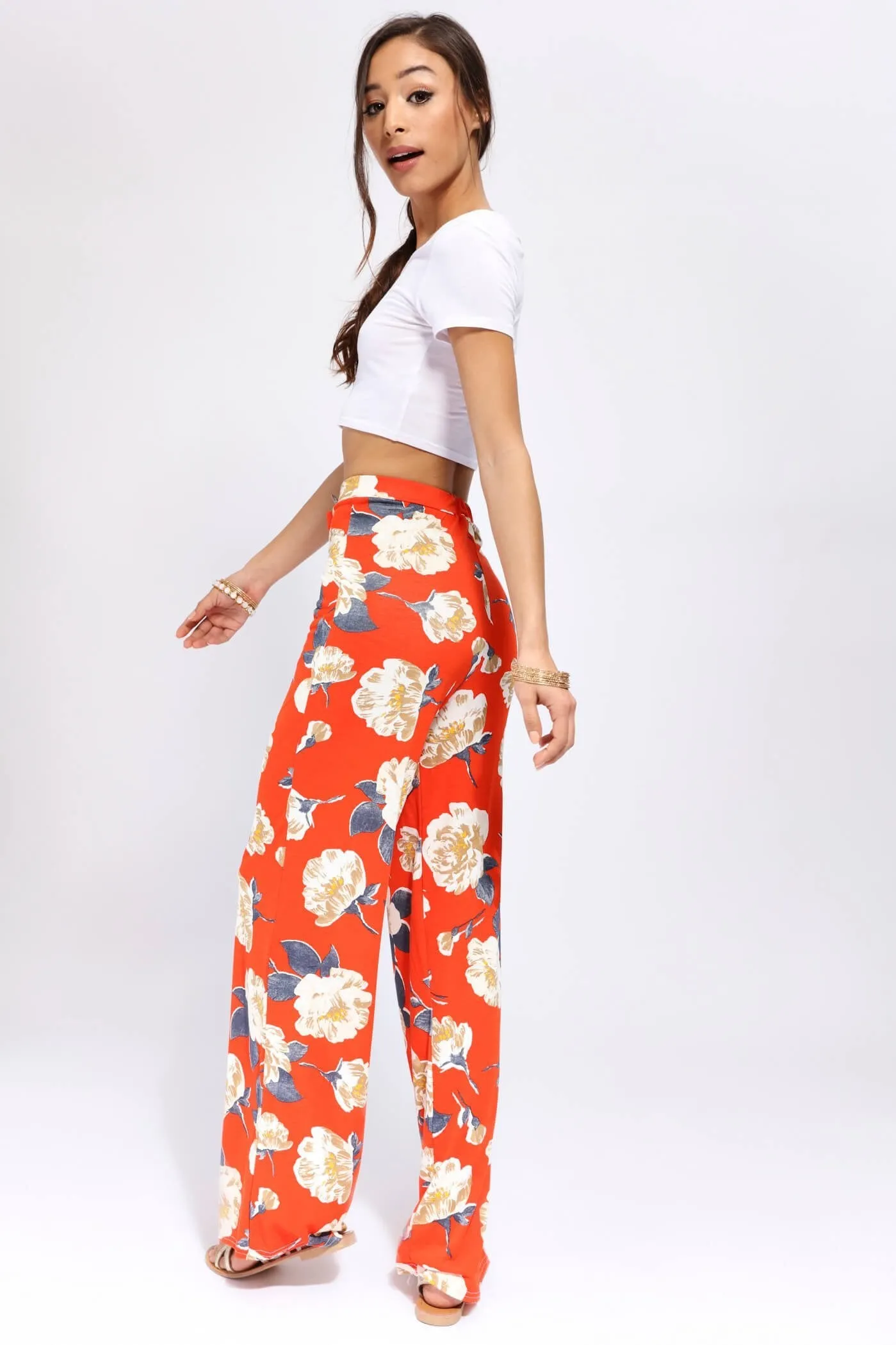 Multi Floral High Waisted Palazzo Trousers