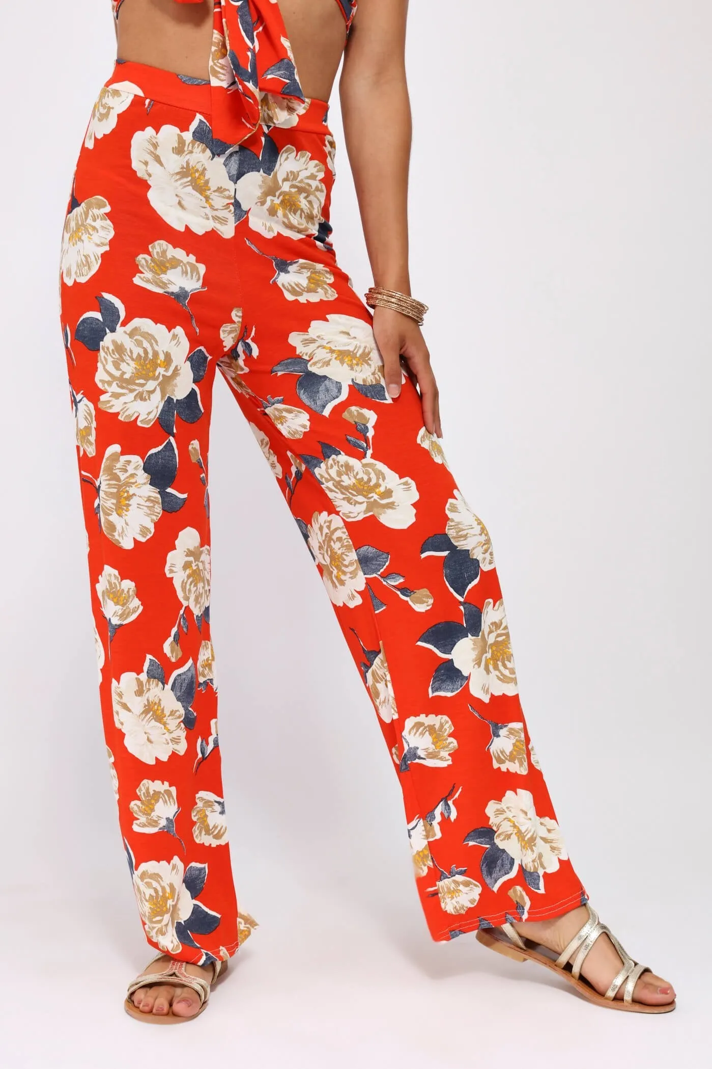 Multi Floral High Waisted Palazzo Trousers