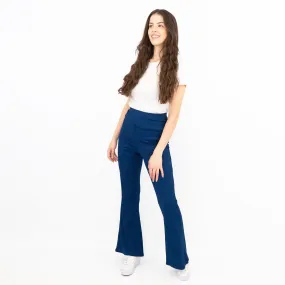 Nasty Gal Blue Ribbed Pull-On Flared Trousers