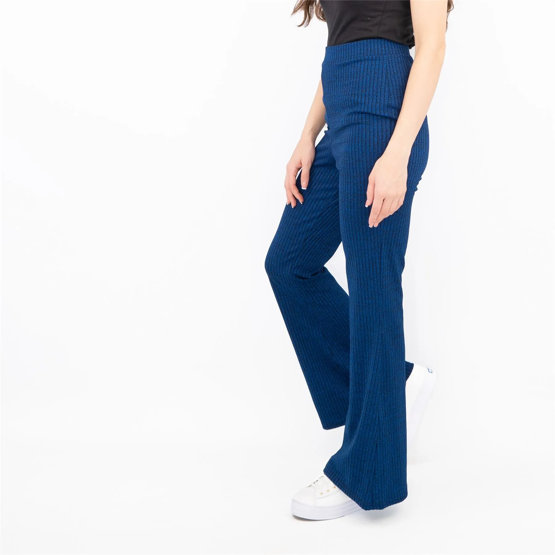 Nasty Gal Blue Ribbed Pull-On Flared Trousers