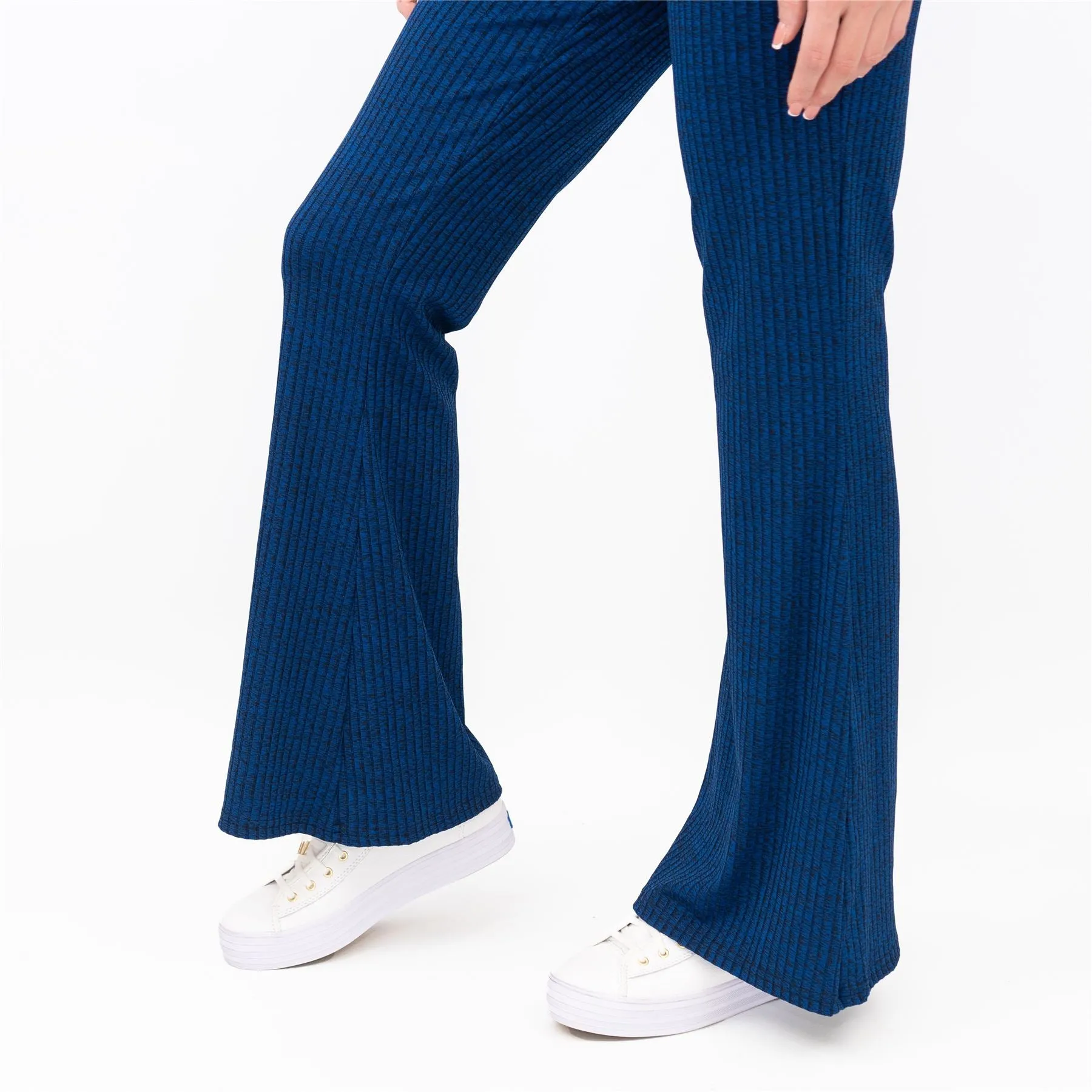 Nasty Gal Blue Ribbed Pull-On Flared Trousers