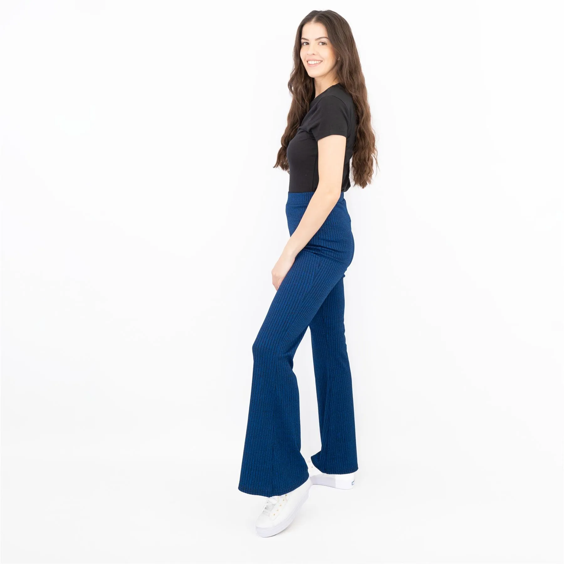 Nasty Gal Blue Ribbed Pull-On Flared Trousers