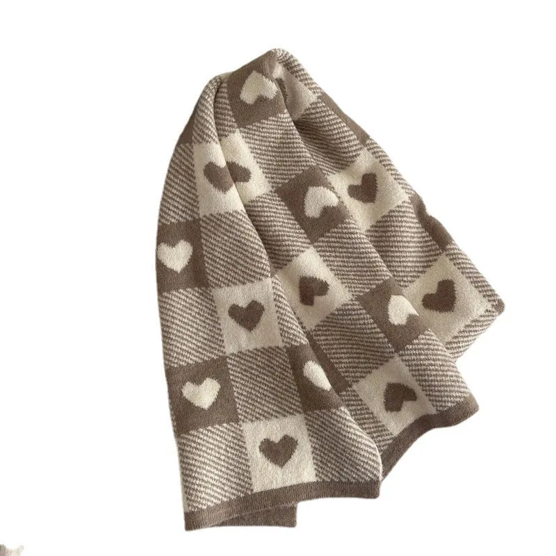 New Online Celebrity Knitted Love Scarf Female Autumn And Winter Black And White Plaid Soft Student Cute Thickened Scarf