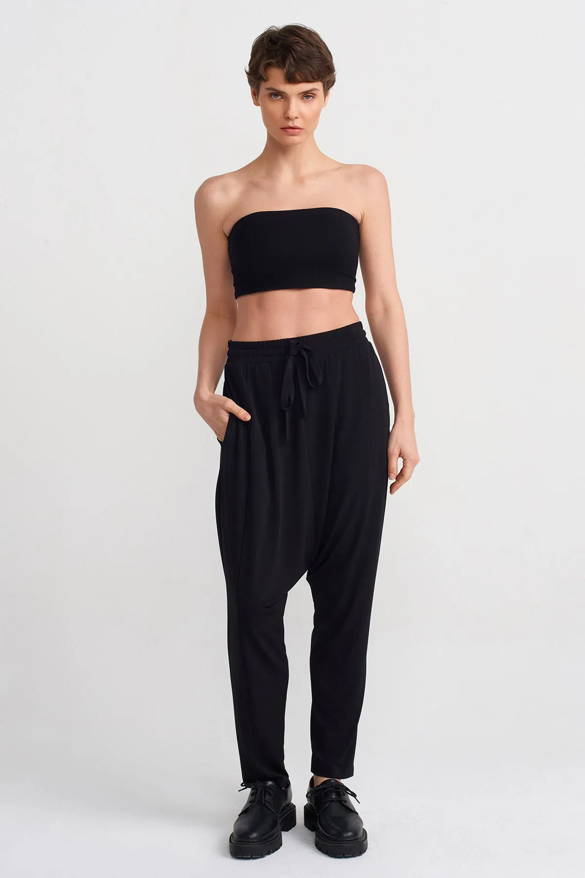 Nu High-Waisted Jersey Harem Pants Black