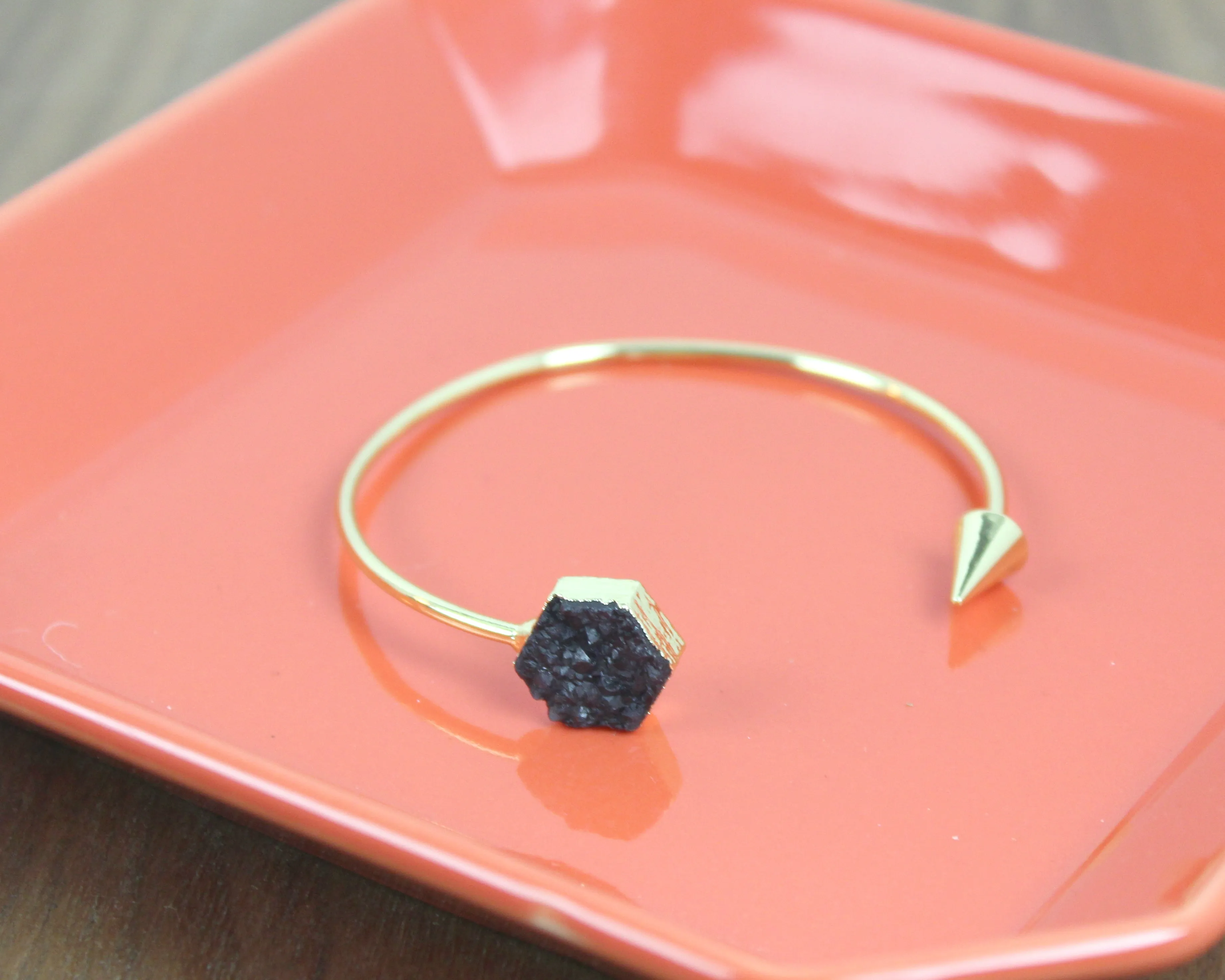 Own It // Hexagon Black Druzy Bracelet, Silver or Gold, Healing Stone // BH-B006