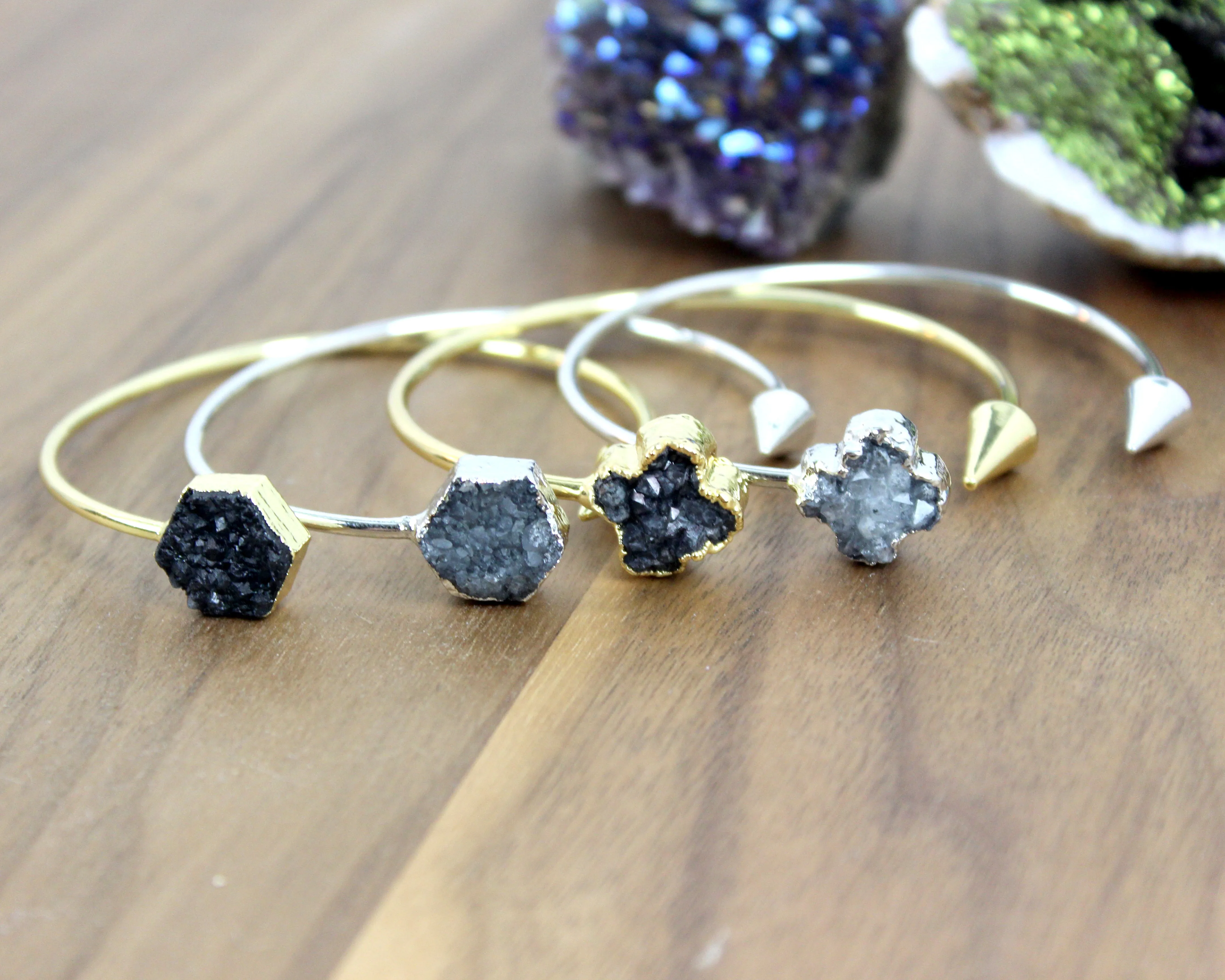 Own It // Hexagon Black Druzy Bracelet, Silver or Gold, Healing Stone // BH-B006