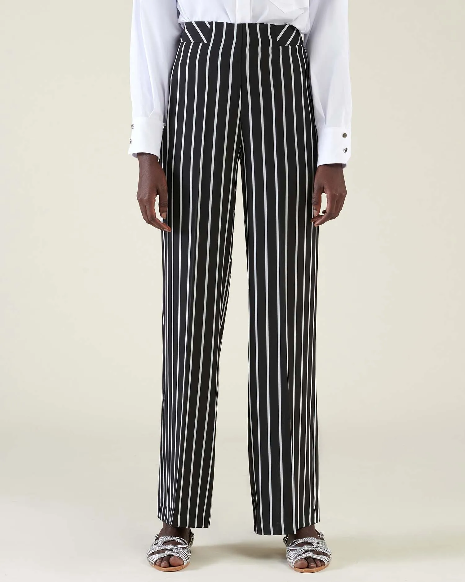 Pinstriped high waist trousers