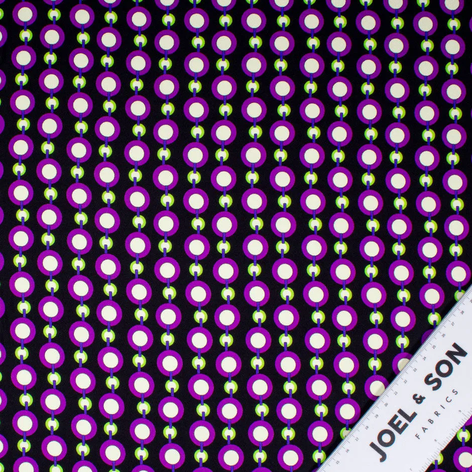 Purple & Green Link Printed Black Silk Twill (A 2m Piece)