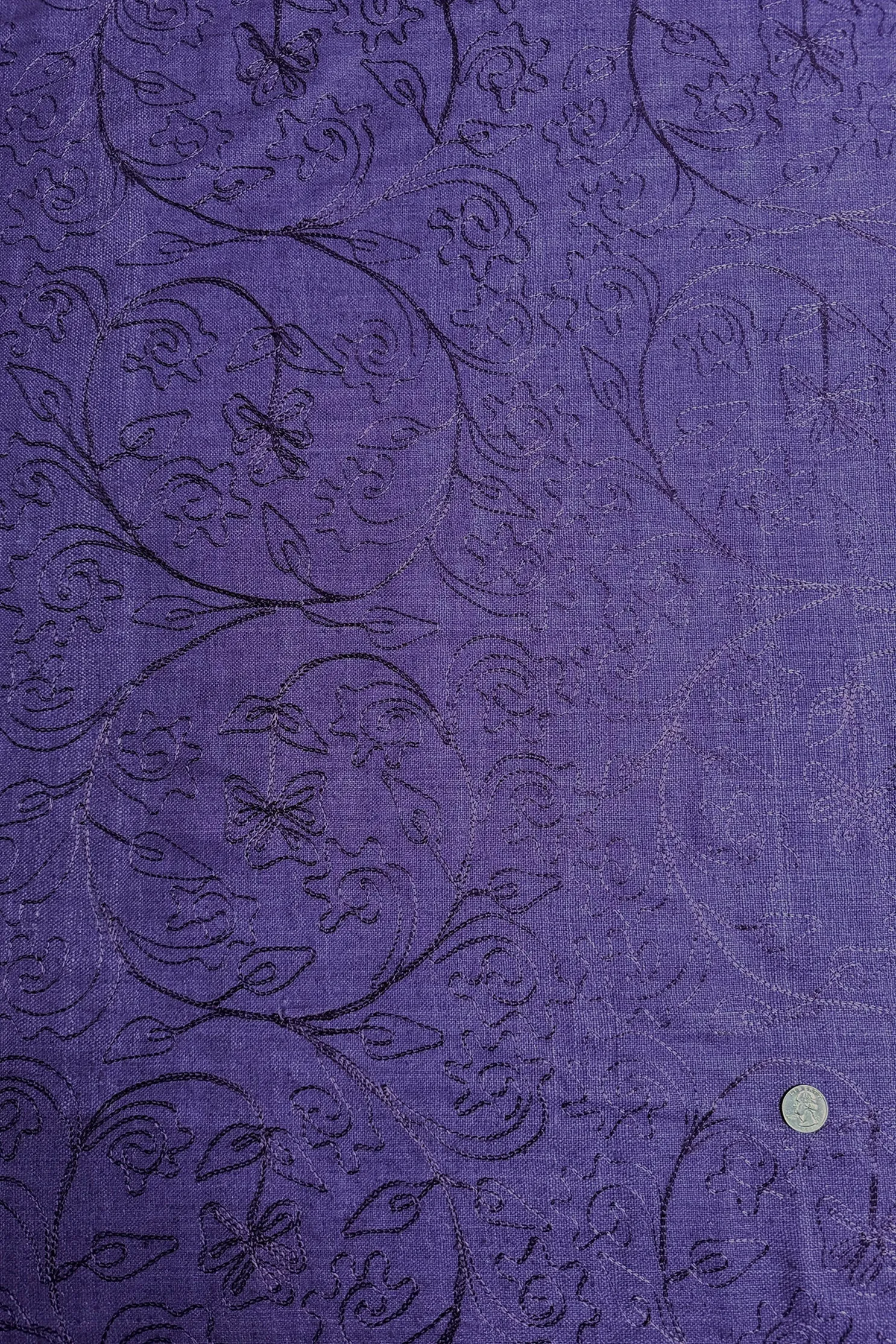 Purple Embroidered Silk Linen MEMT-018-05