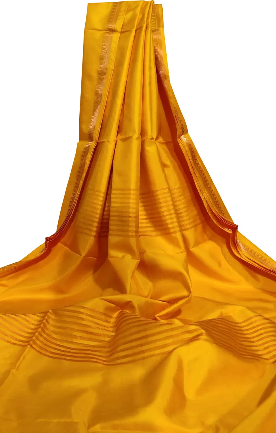 Radiant Yellow Bishnupur Silk Saree - Pure and Plain Elegance