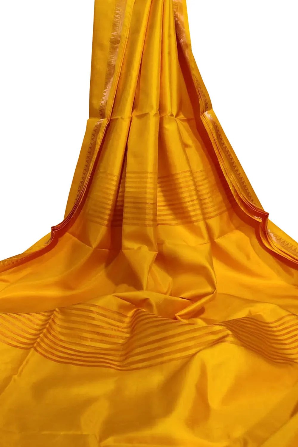 Radiant Yellow Bishnupur Silk Saree - Pure and Plain Elegance