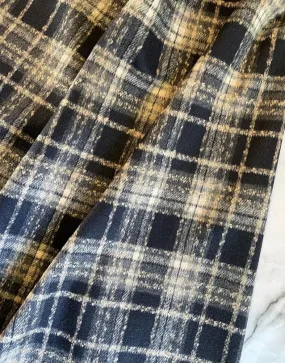 Remnant 85cm - Black Narvic Tartan Wool Blend Coating Fabric