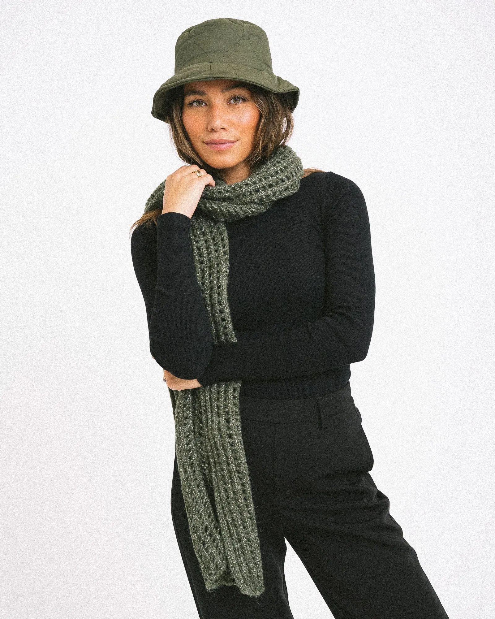 Scarf Knitted Khaki Melange