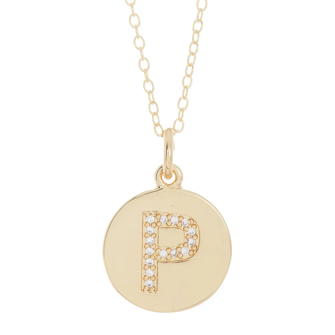 Tarnish Resistant 14k Gold Plated Initial Pave Disc Necklace