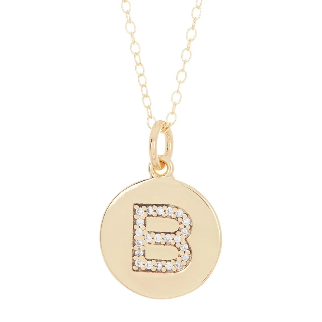 Tarnish Resistant 14k Gold Plated Initial Pave Disc Necklace