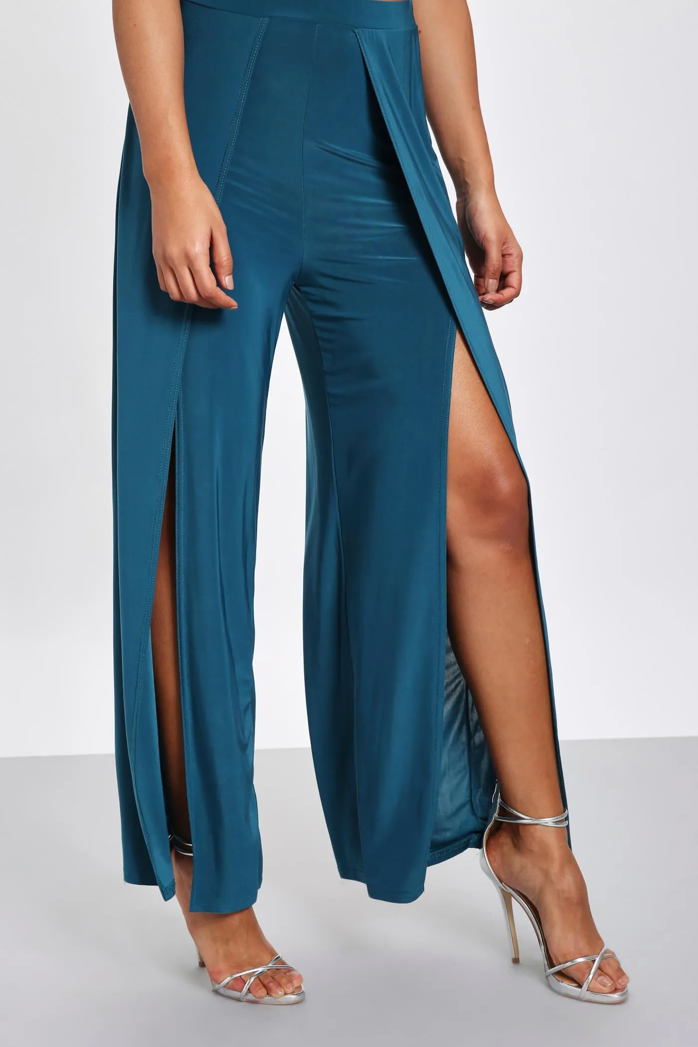 Teal High Waisted Front Split Trousers