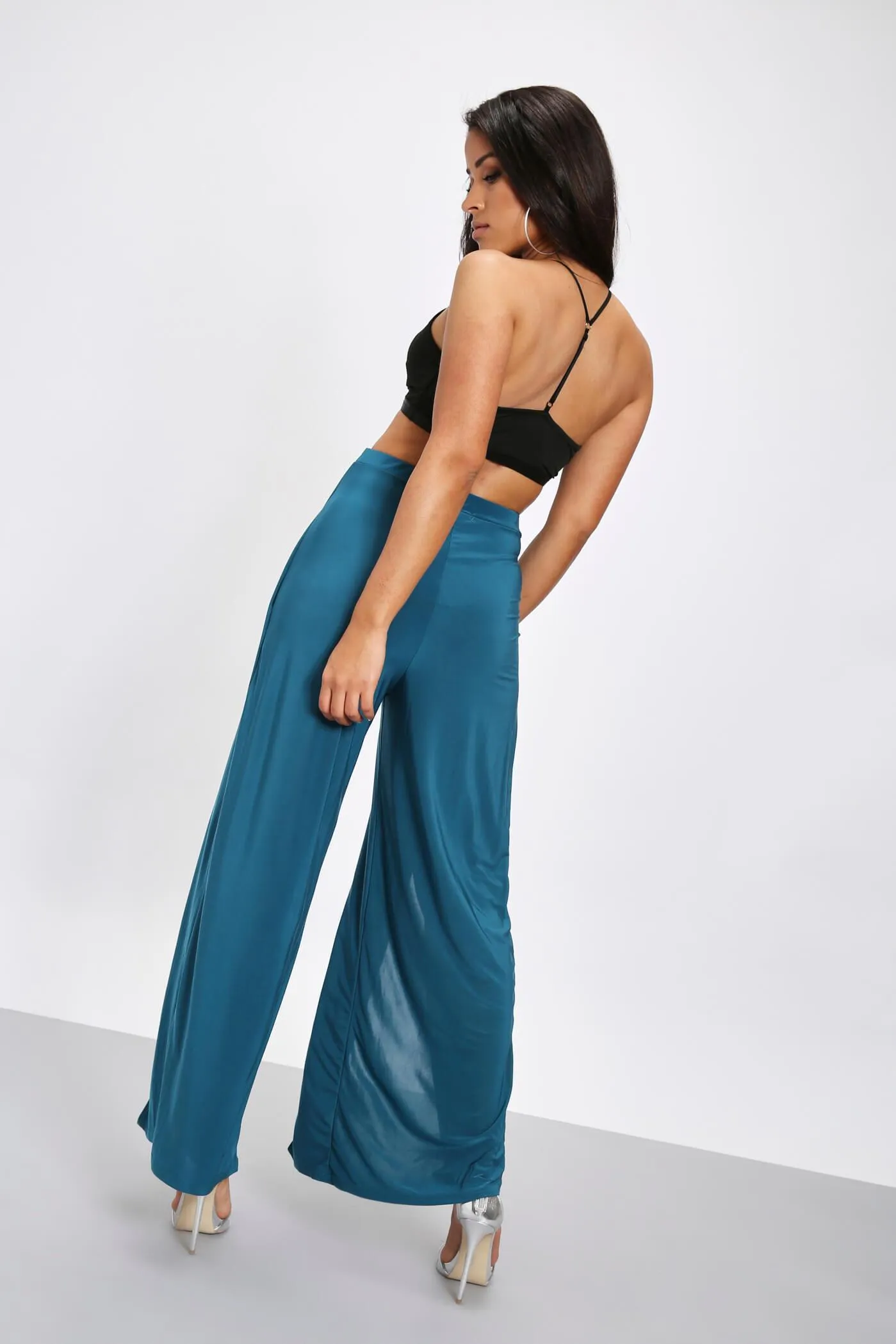 Teal High Waisted Front Split Trousers