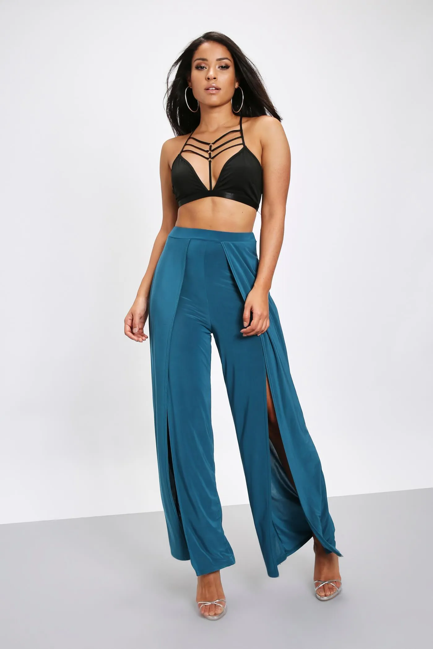 Teal High Waisted Front Split Trousers