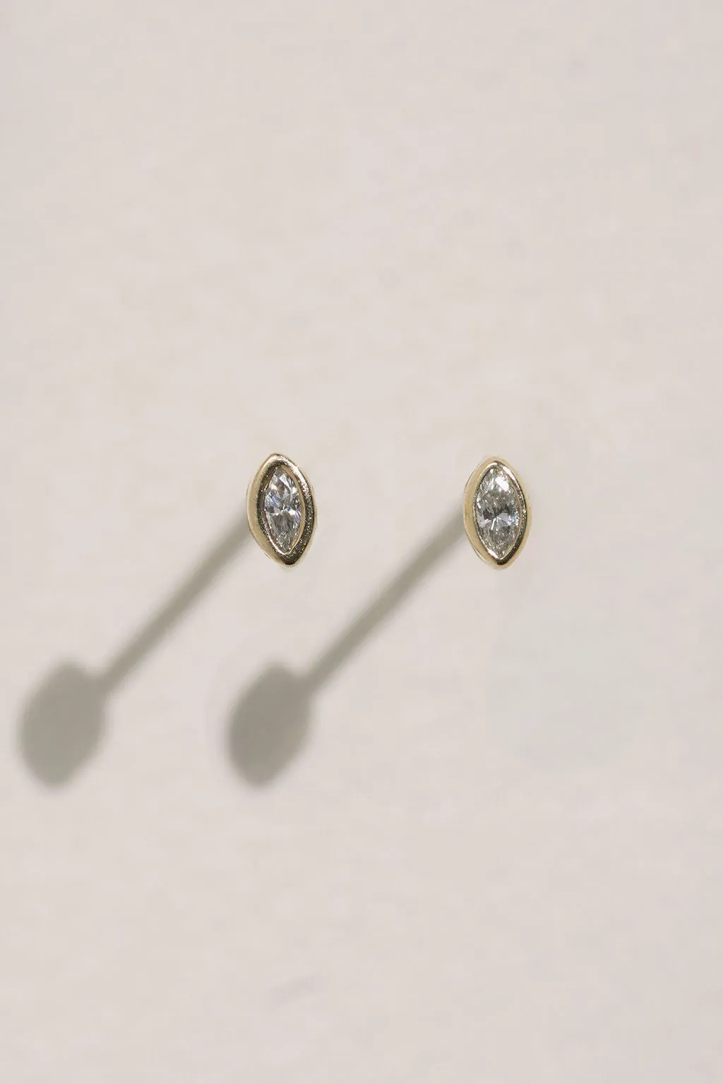 Teeny Bezel Set Marquise Studs - Diamond