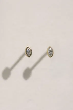 Teeny Bezel Set Marquise Studs - Diamond