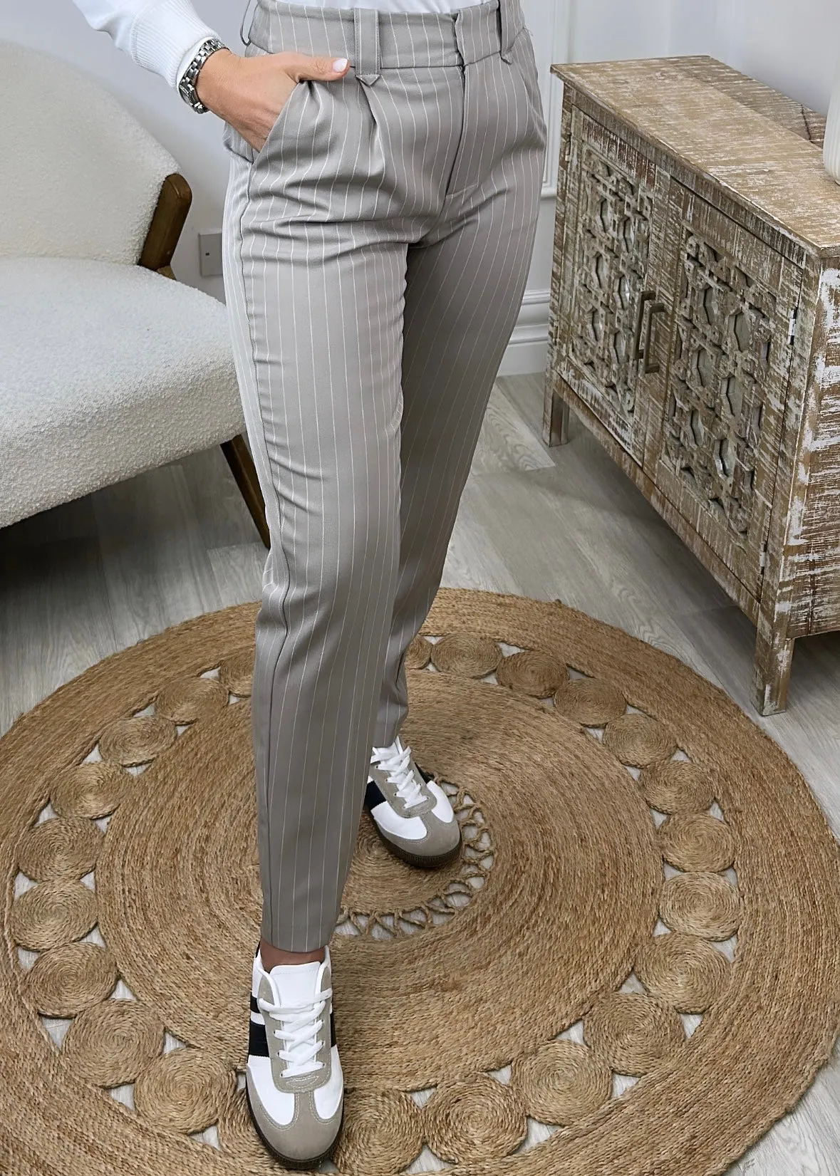 Wendy Grey Dove High Waisted Trousers