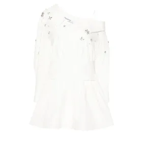 White Cotton Embellished Mini Dress