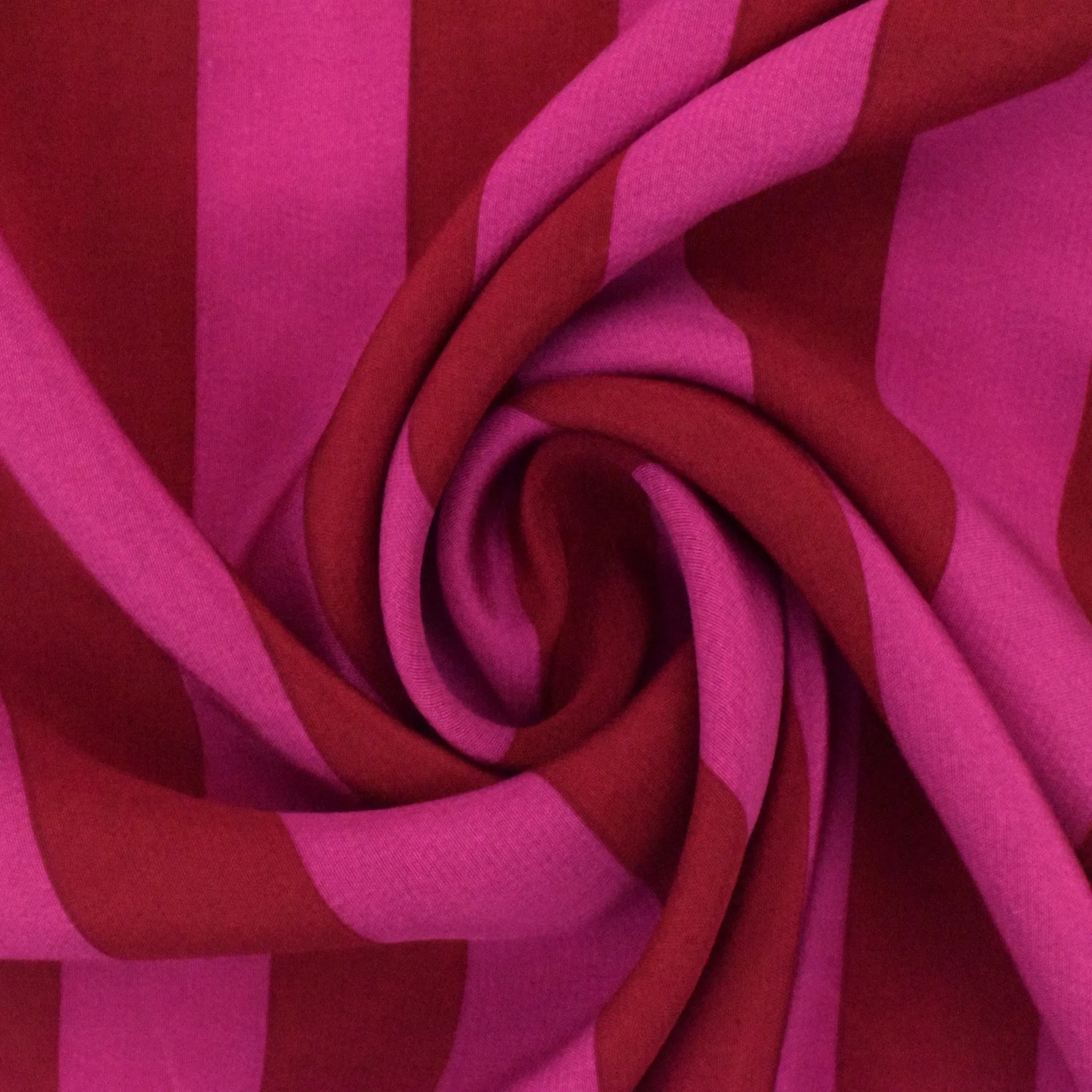 Wine Red-Fuchsia Stripe Printed Crepe De Chine Woven Fabric