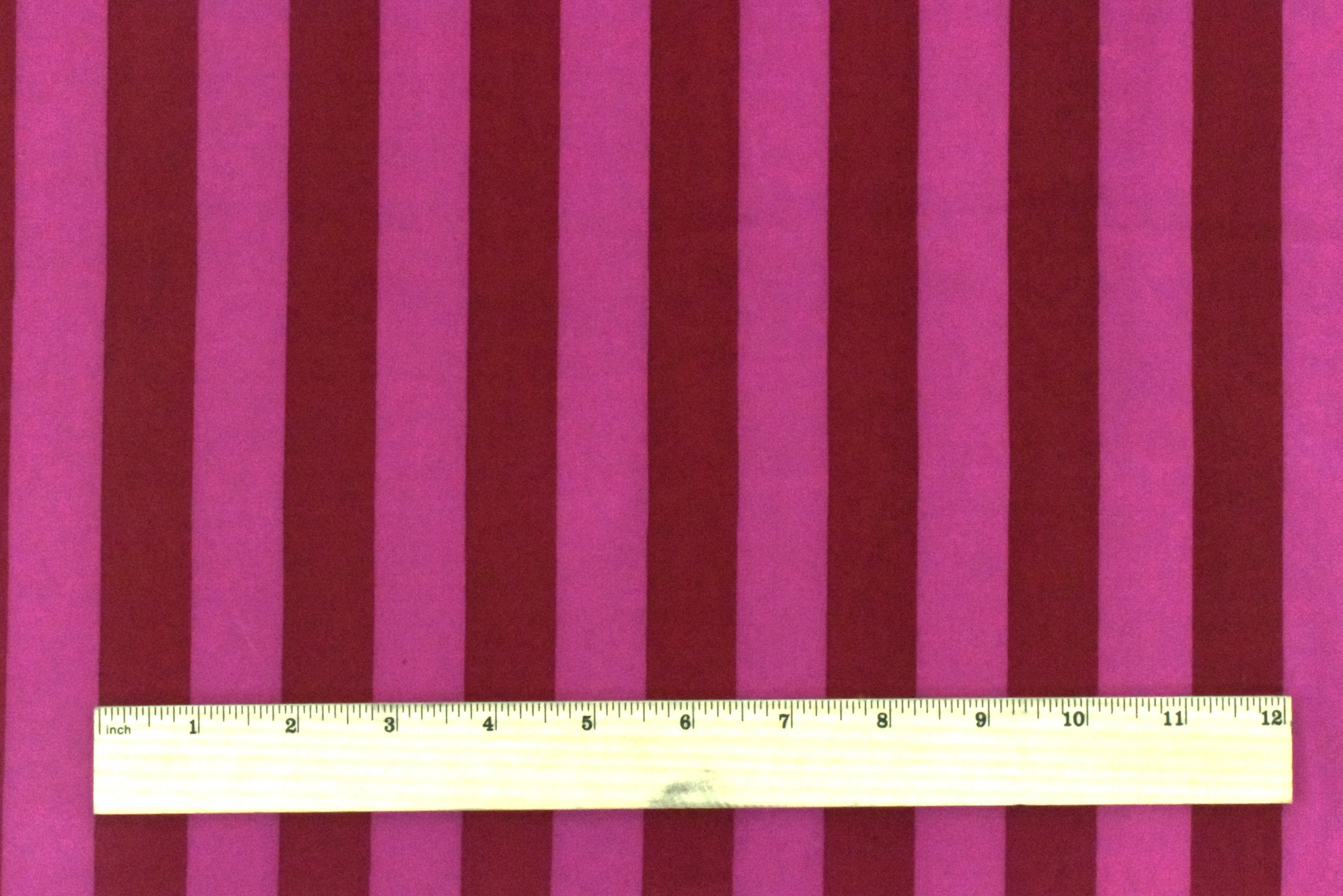 Wine Red-Fuchsia Stripe Printed Crepe De Chine Woven Fabric