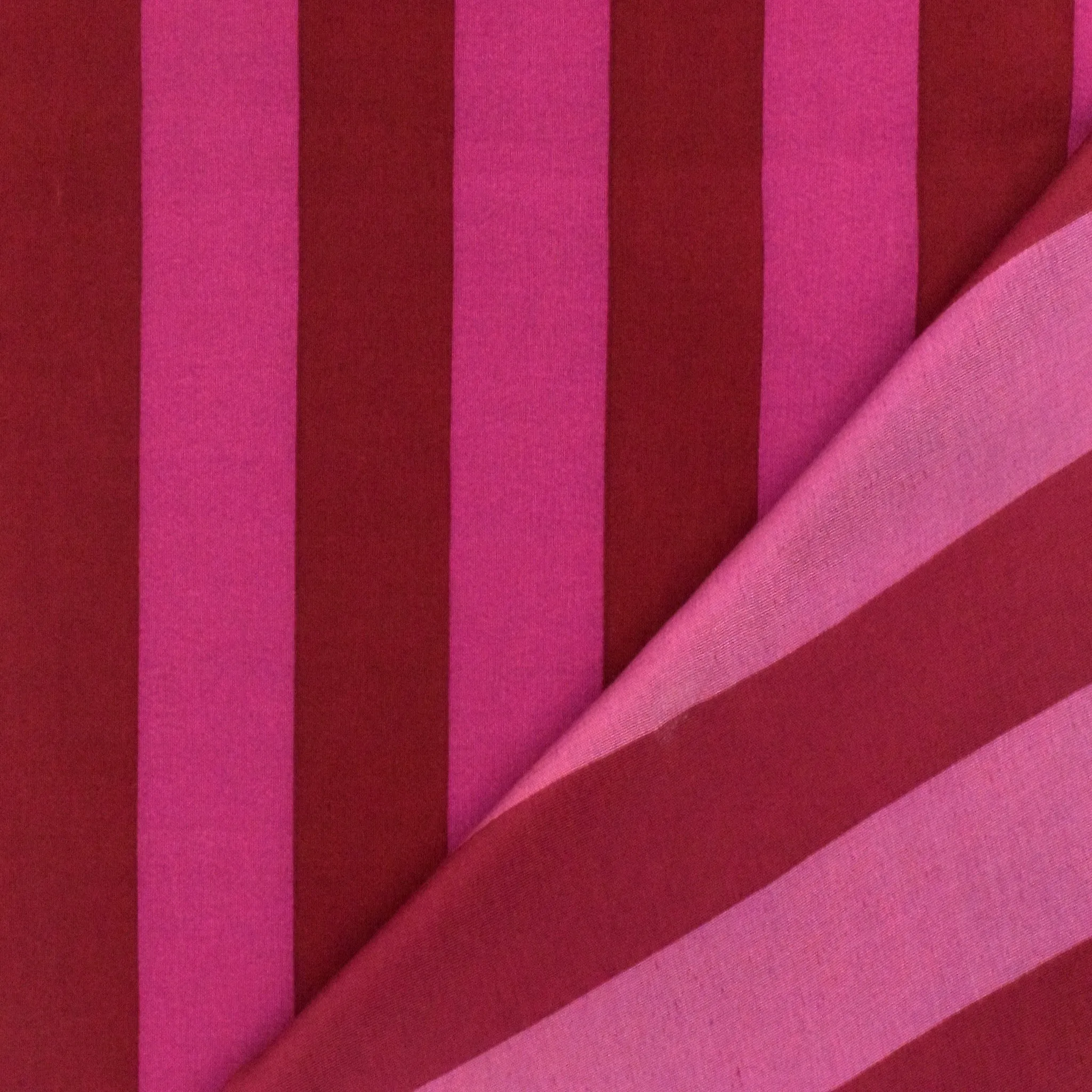 Wine Red-Fuchsia Stripe Printed Crepe De Chine Woven Fabric