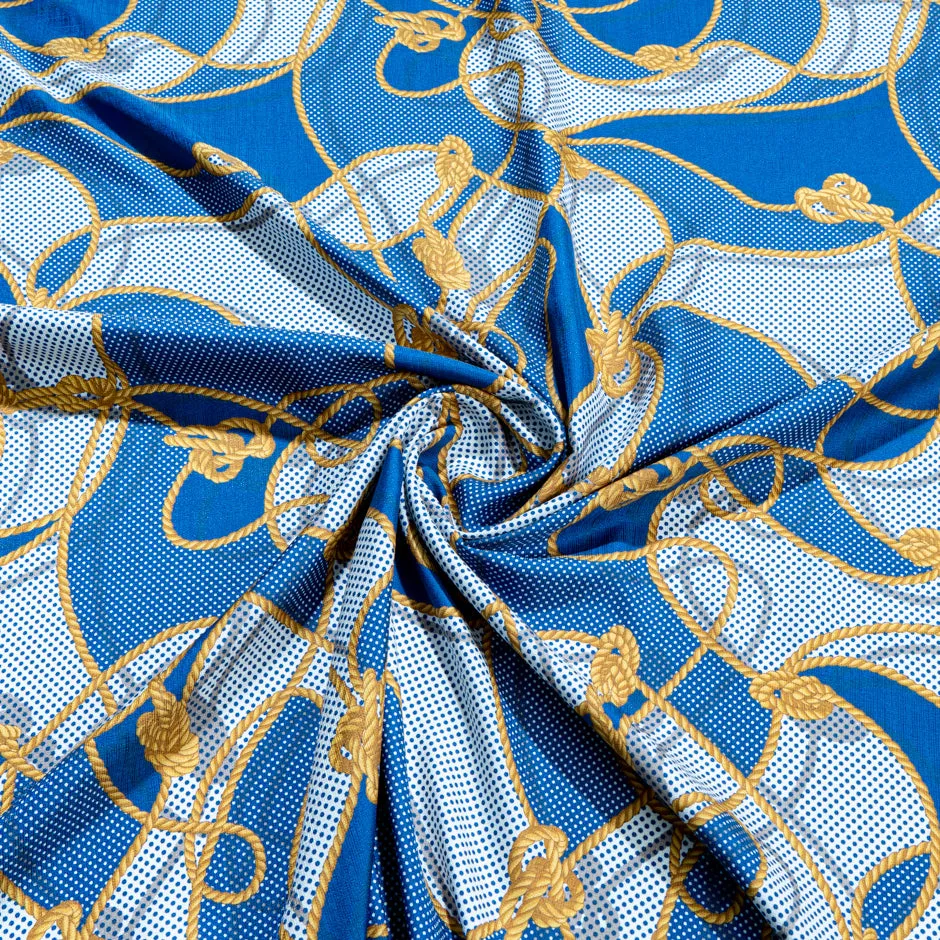 Yellow Rope Printed Blue Pure Silk (A 95cm Piece)